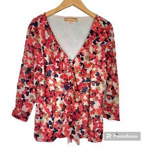 NWT ELLEN TRACY Women’s Crimson Multi Floral Blouse/ Tops Size XL